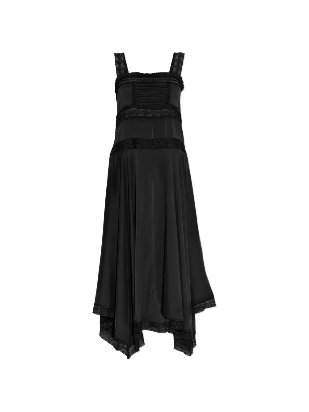 GANNI lace-trim pleated midi dress - Nero