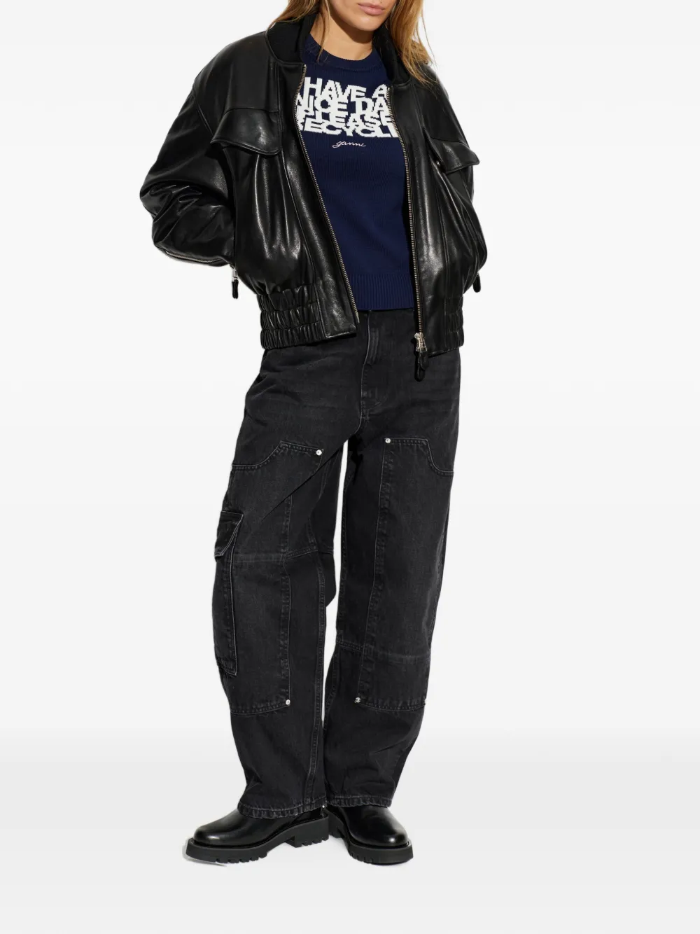GANNI T-shirt met tekst en pofmouwen Blauw