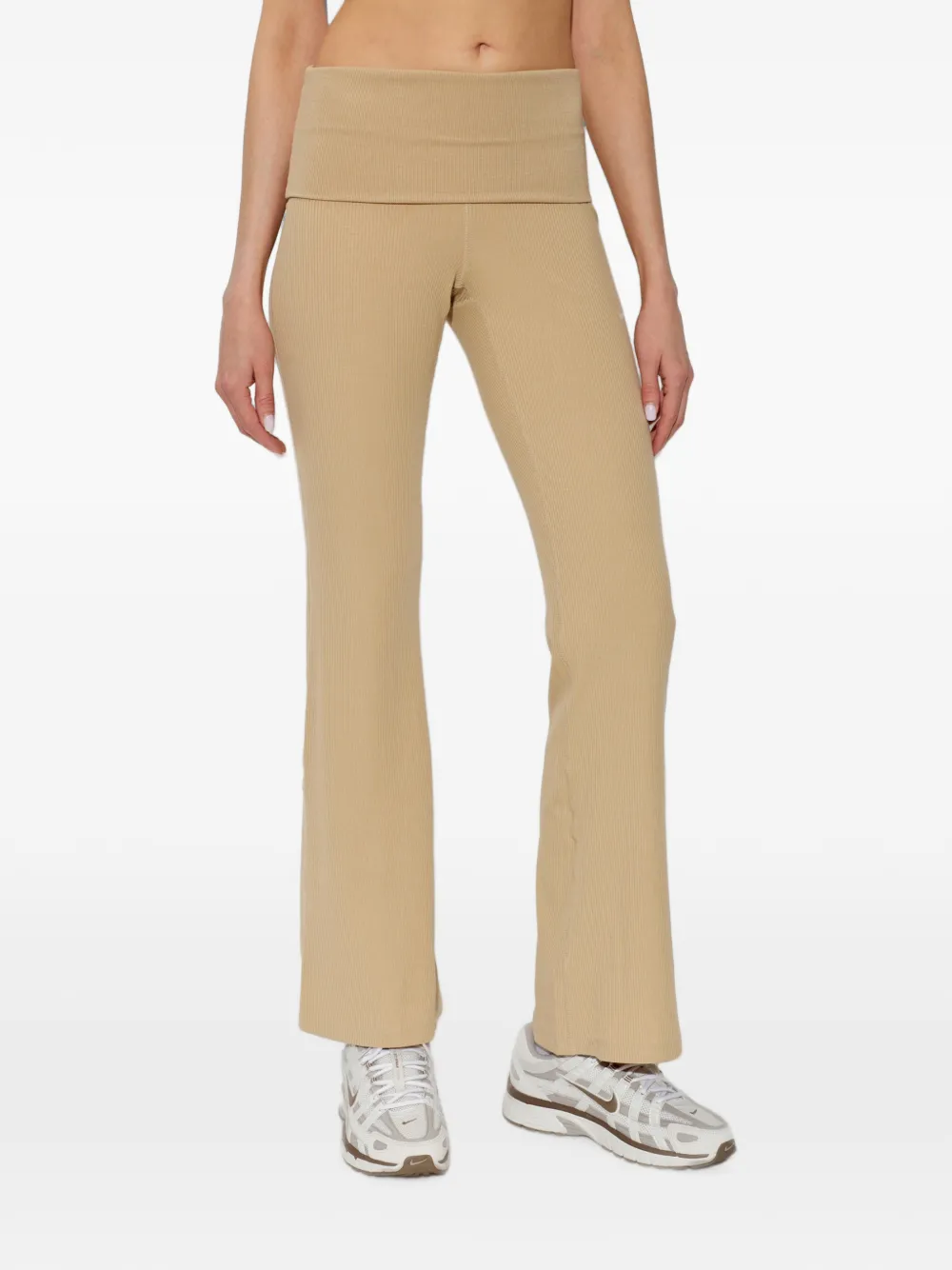 Nike logo-embroidered ribbed track pants Beige