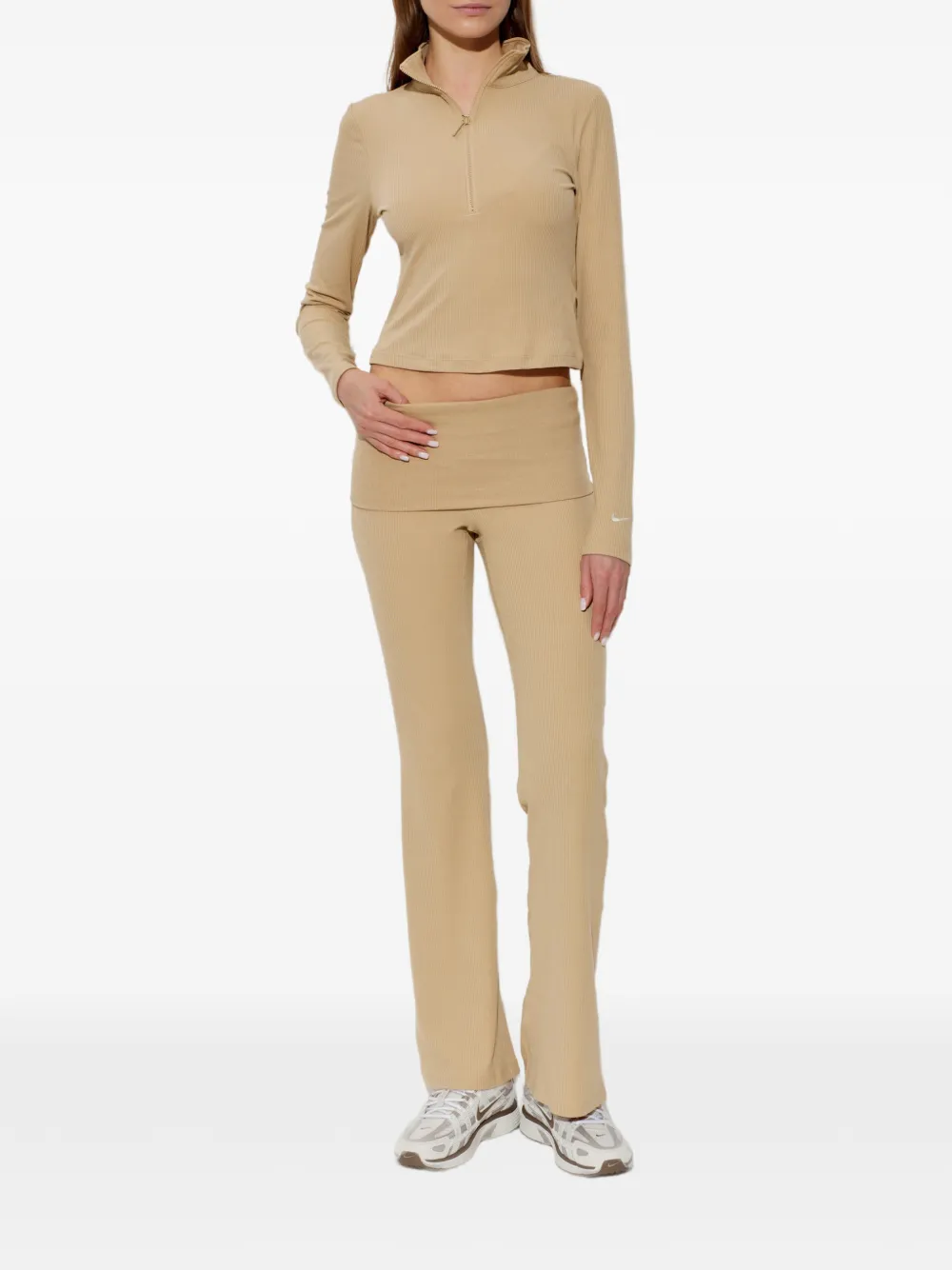 Nike logo-embroidered ribbed track pants Beige
