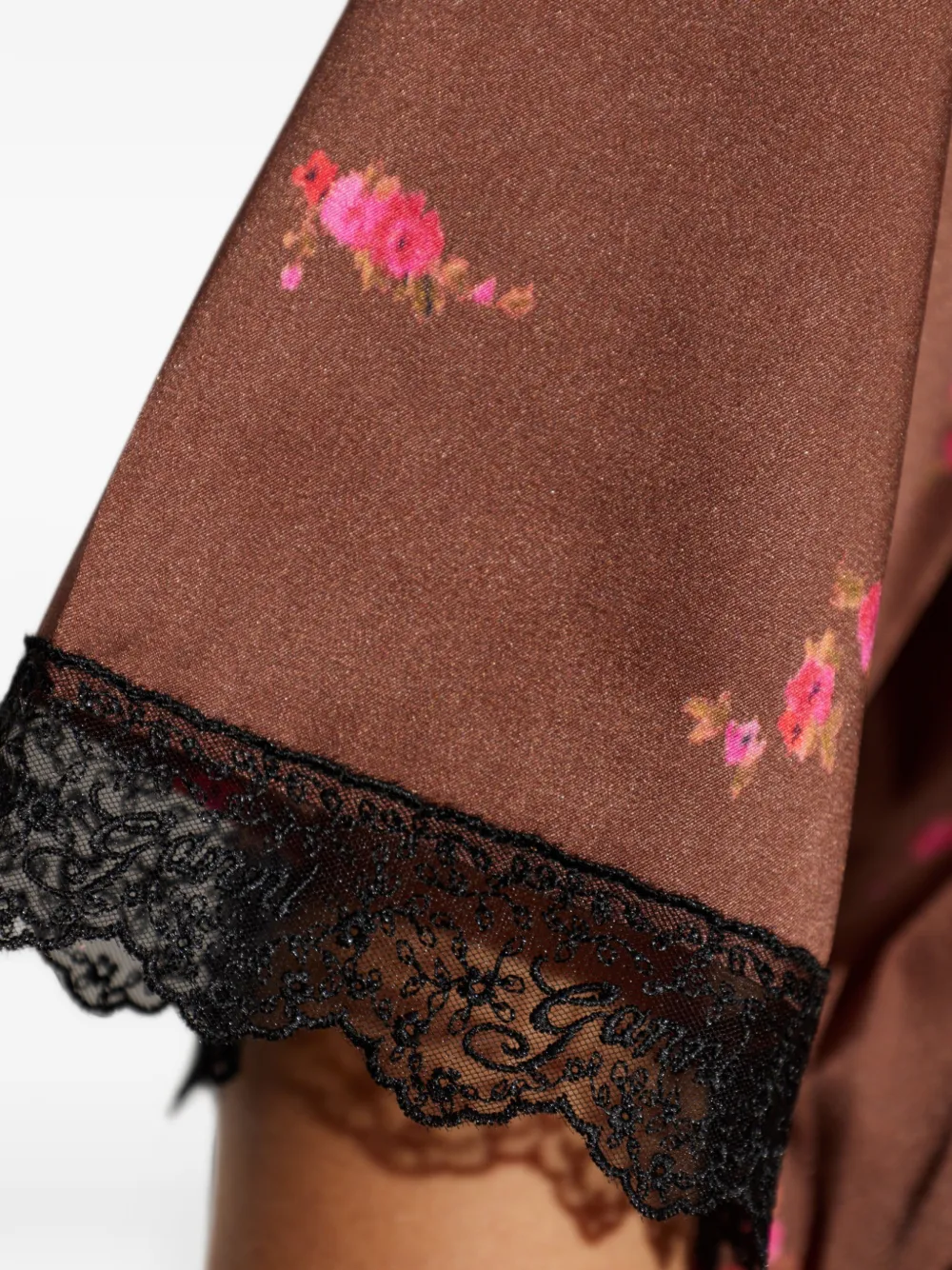 GANNI Blouse met bloemenprint en kanten afwerking Bruin