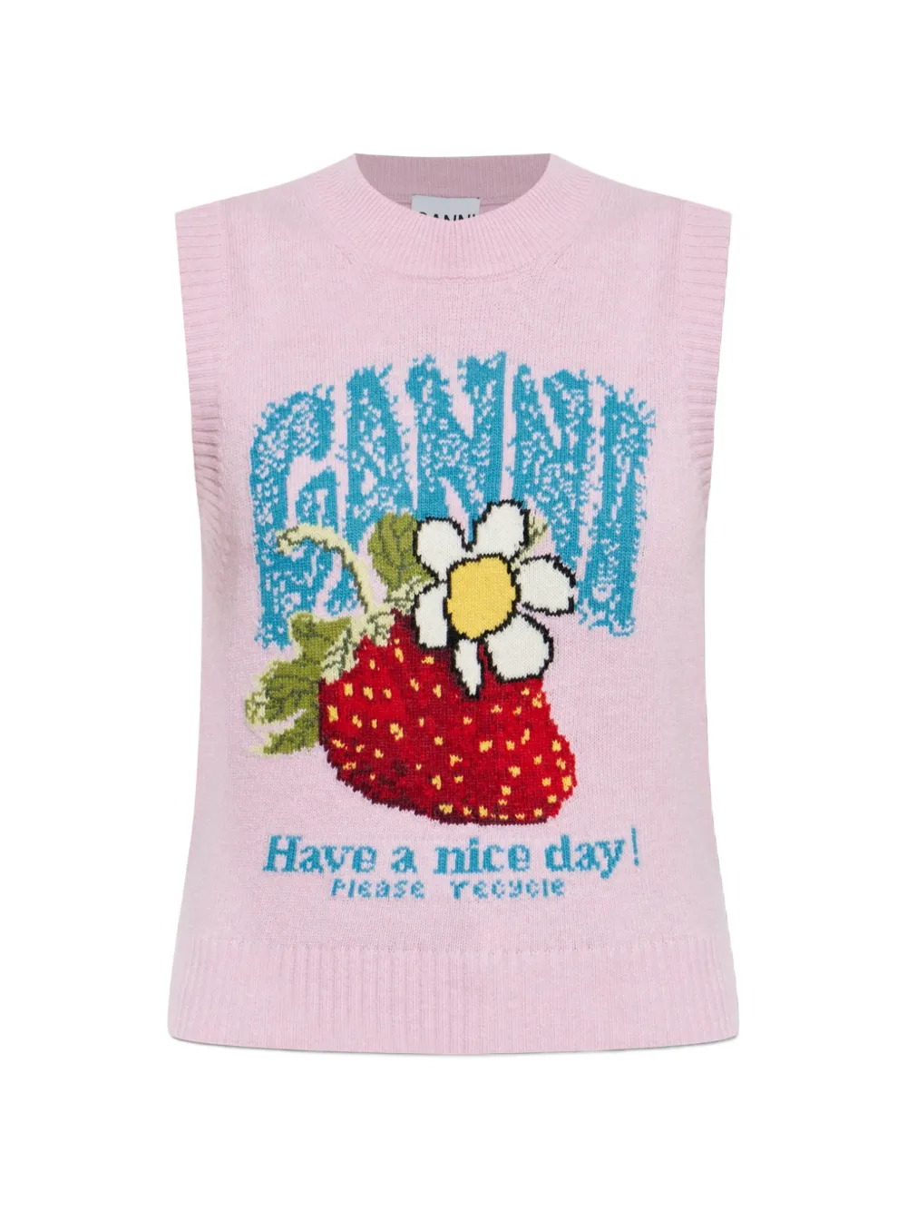 Ganni Strawberry Intarsia-knit Vest In Pink