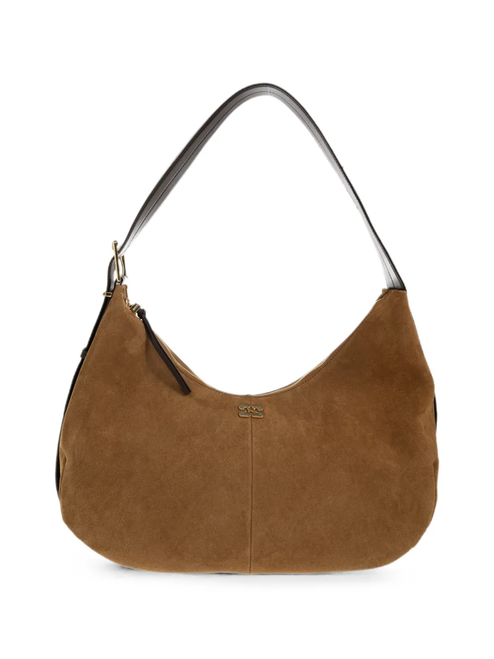 GANNI logo-plaque suede shoulder bag - Toni neutri