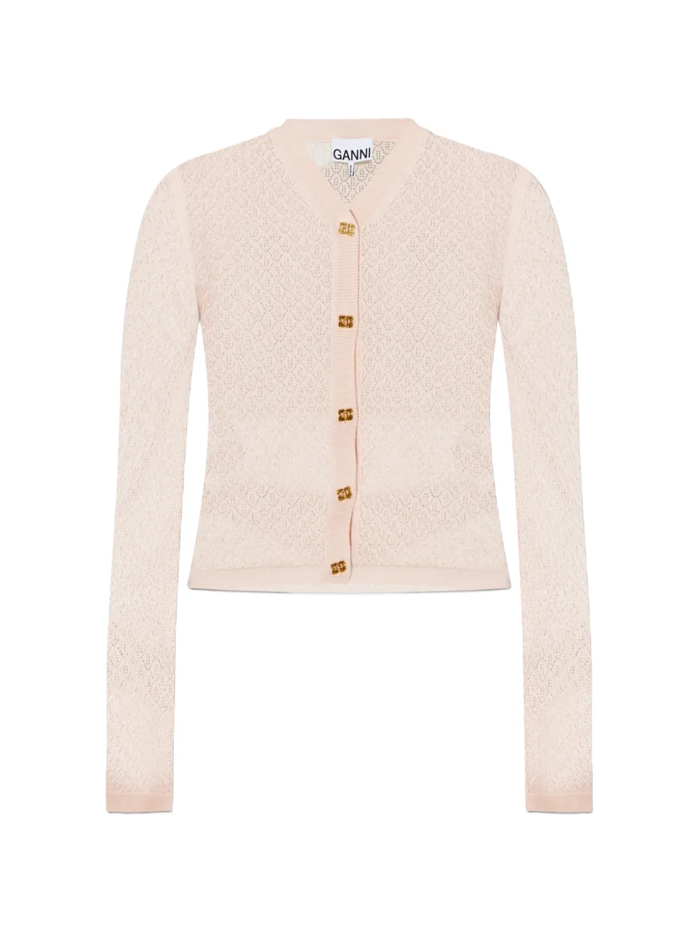 GANNI pointelle-knit logo-button cardigan - Rosa