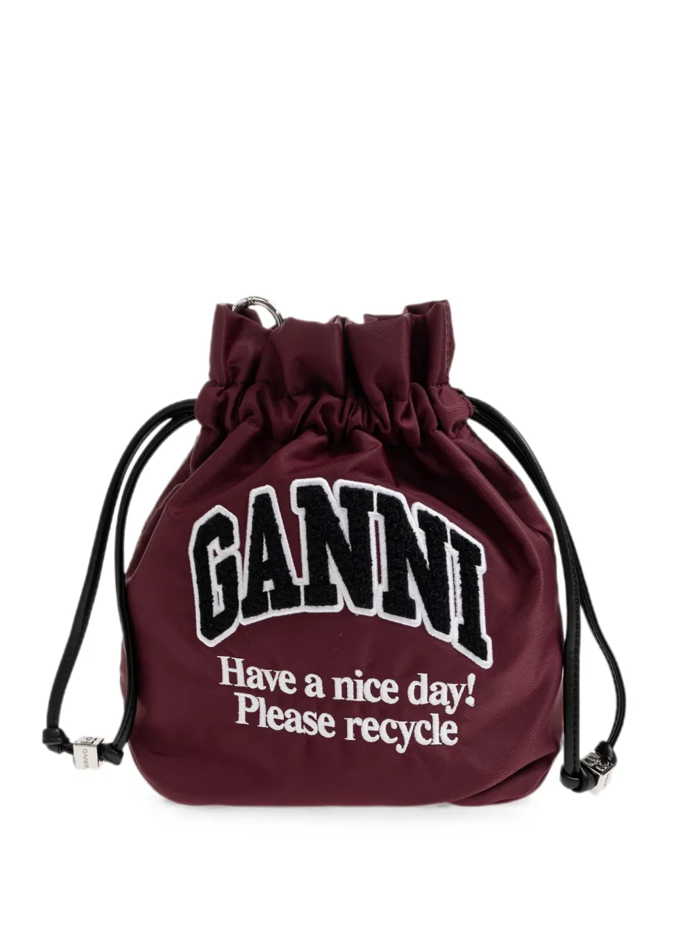 GANNI logo-patch drawstring bucket bag - Rosso