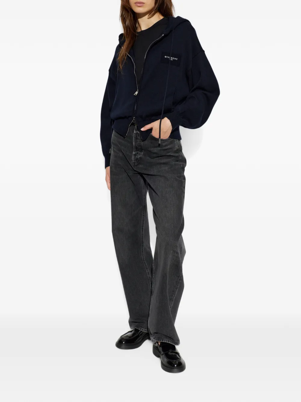 Givenchy Wollen en katoenen hoodie met rits en Paris-detail Blauw