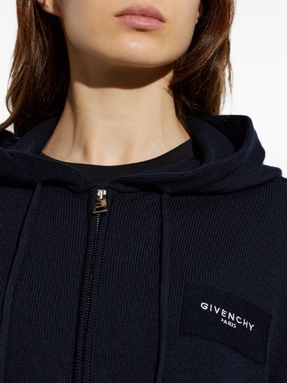 Givenchy Wollen en katoenen hoodie met rits en Paris-detail Blauw