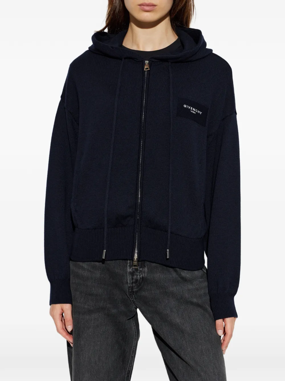 Givenchy Wollen en katoenen hoodie met rits en Paris-detail Blauw