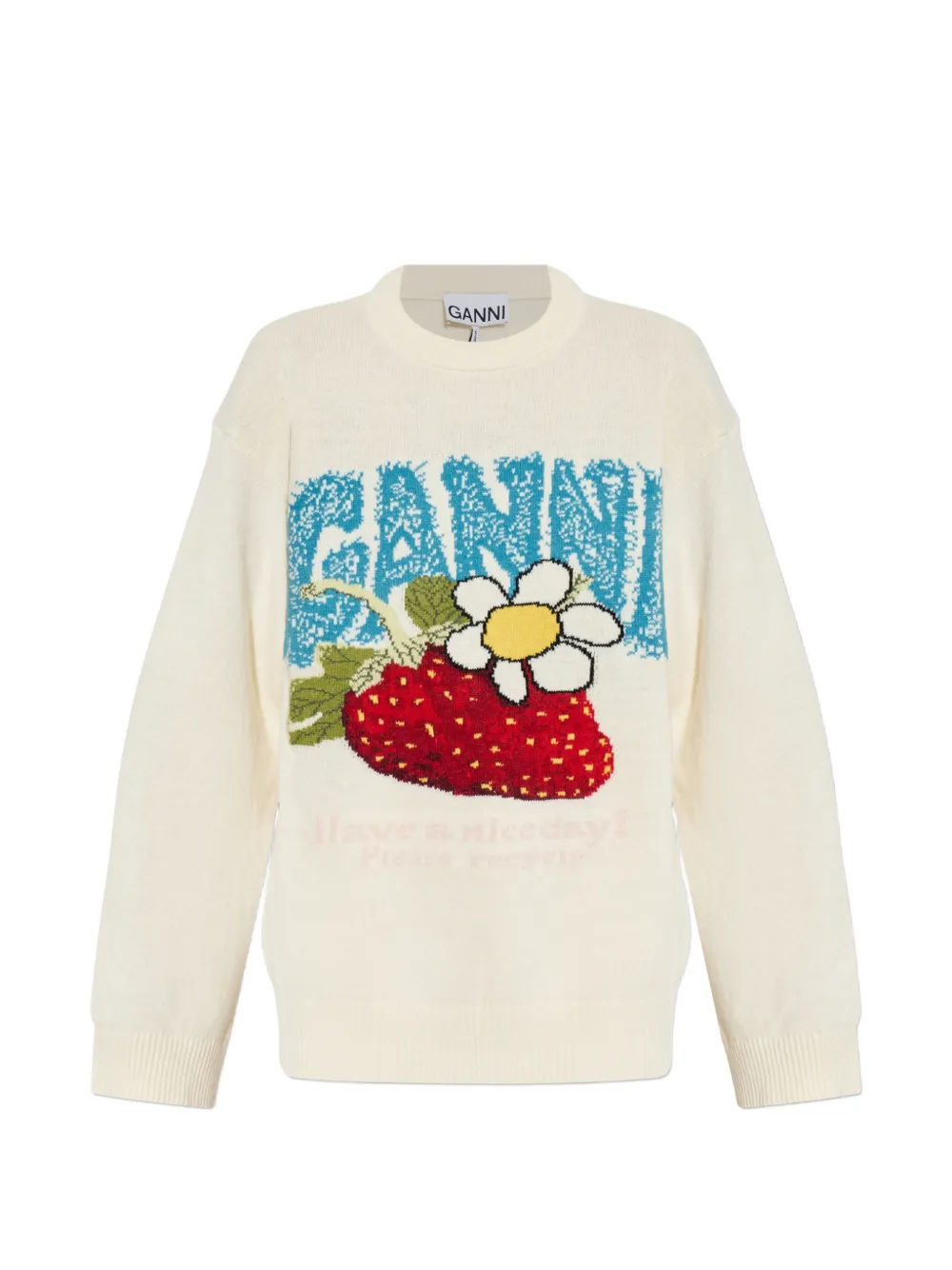 GANNI strawberry-intarsia knitted sweater - Toni neutri