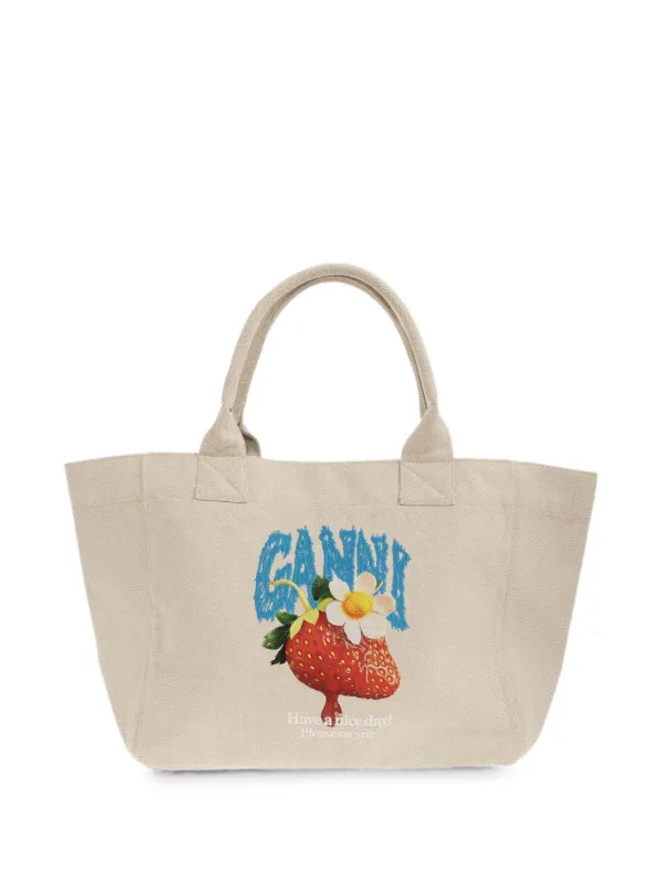 Ganni Cotton Tote Bag in Neutrals