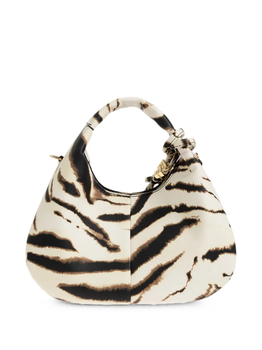 GANNI Geknoopte shopper met tijgerprint Beige