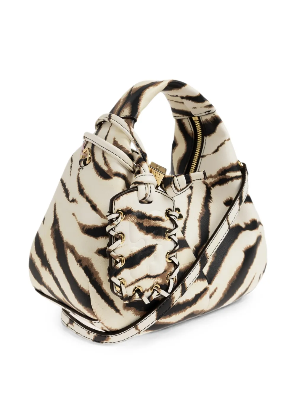 GANNI Geknoopte shopper met tijgerprint Beige