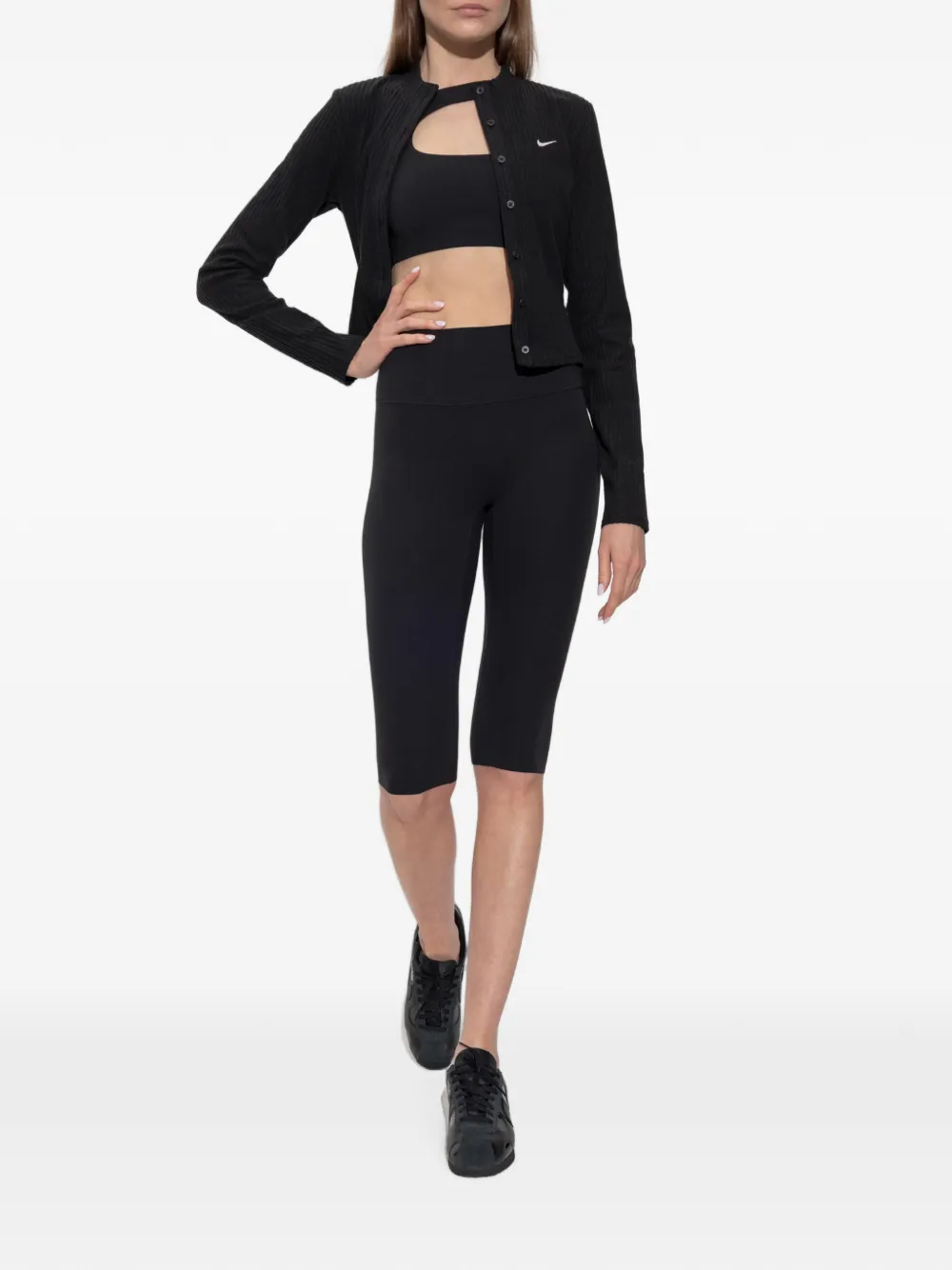 Nike logo-print cropped leggings Zwart