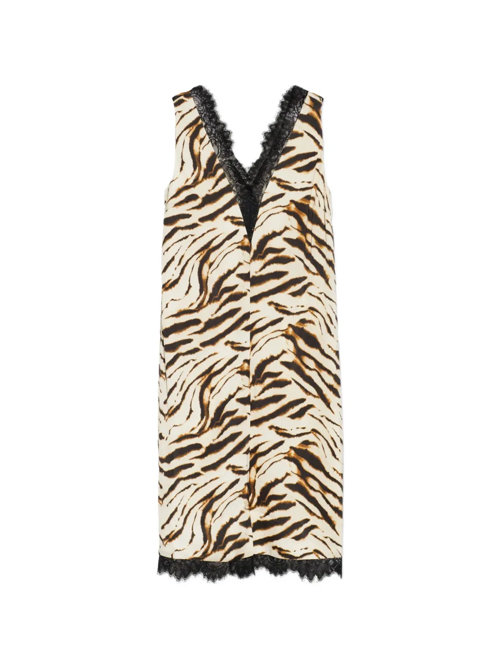 GANNI tiger-print lace-trim midi dress - Toni neutri