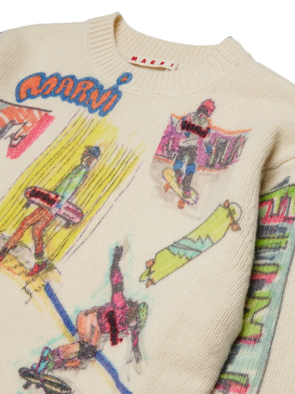 Marni Kids Gebreide trui met skaterprint Beige