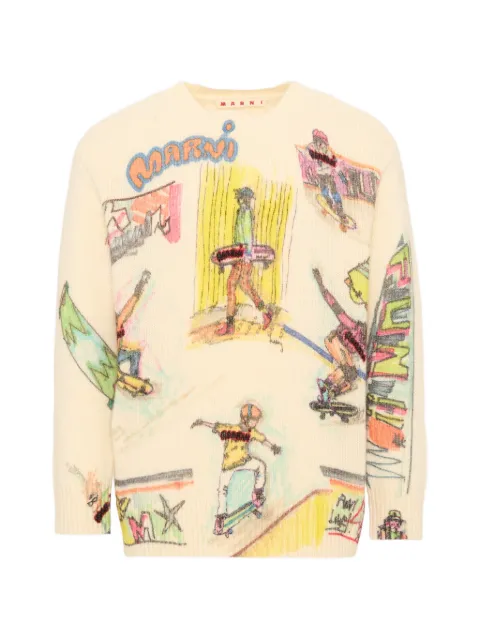 Marni Kids wool blend sweater with skateboard prints
