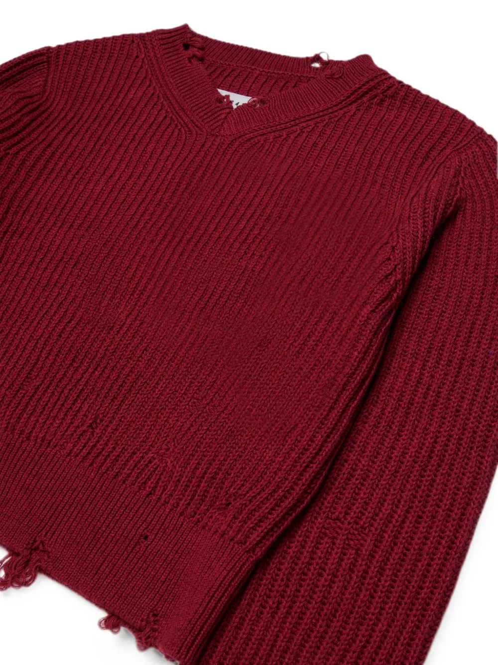 MM6 Maison Margiela Kids Gerafelde ribgebreide trui Rood