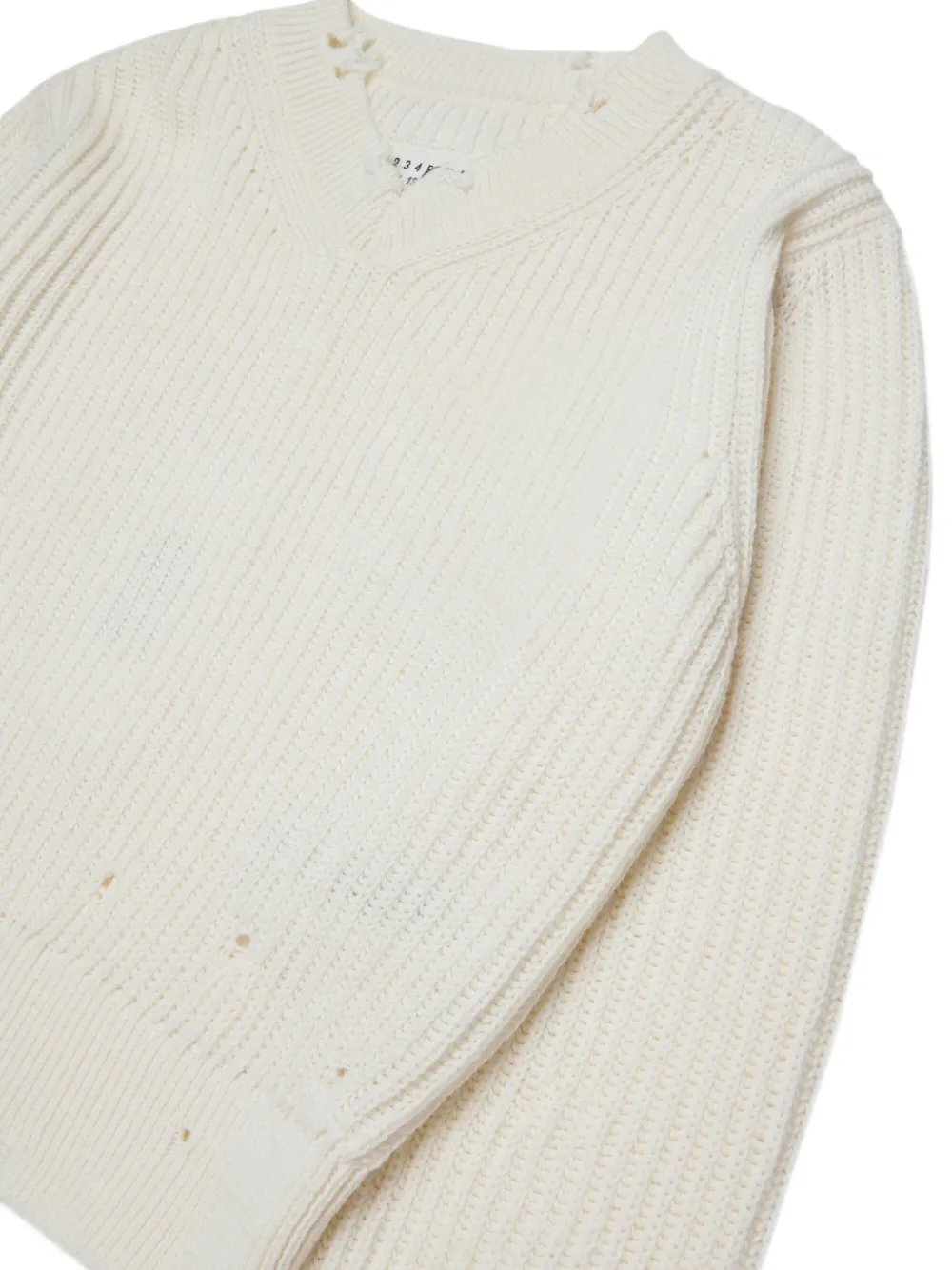 MM6 Maison Margiela Kids Gerafelde ribgebreide trui Beige