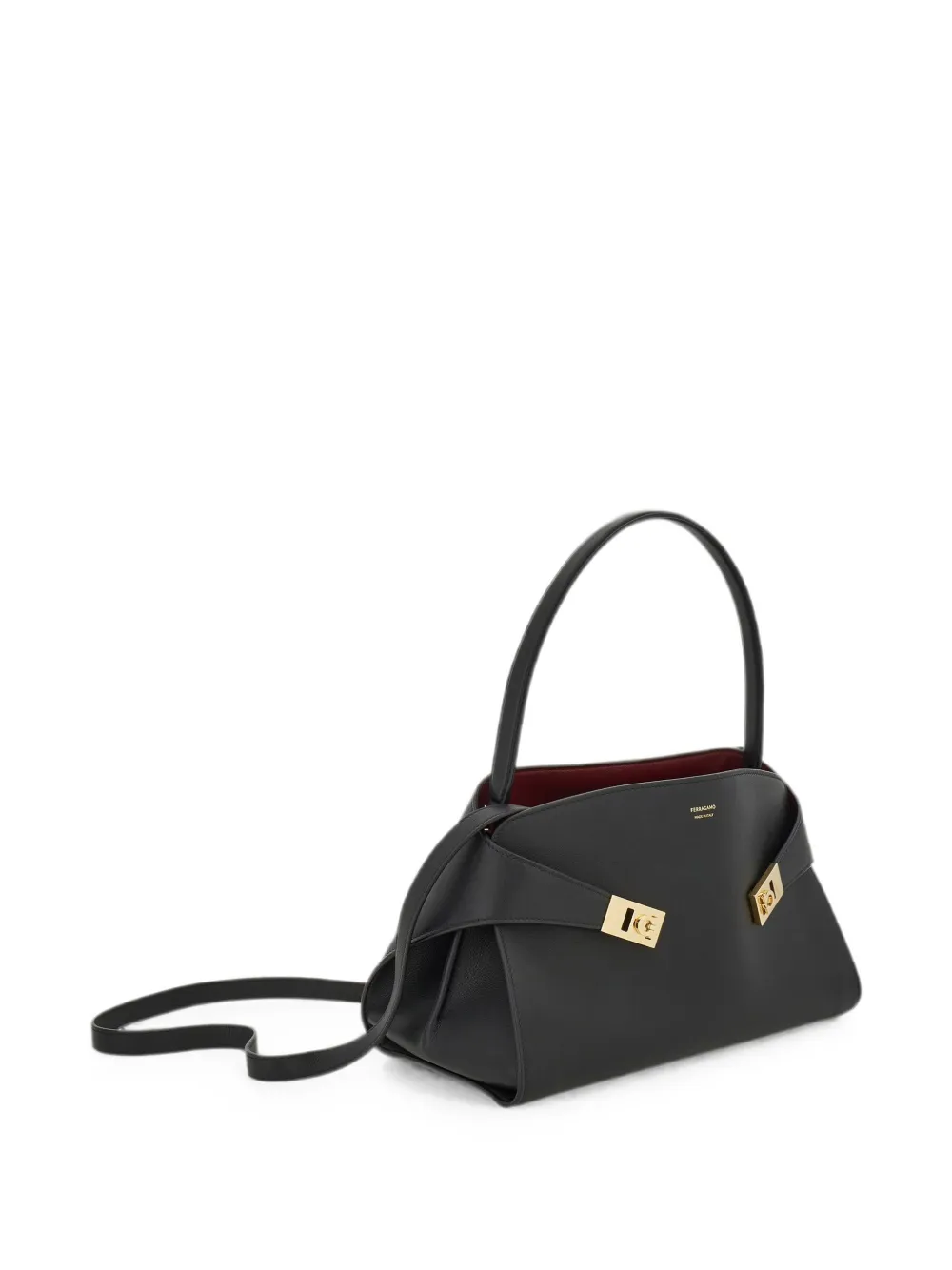 Ferragamo Hug leren shopper met haak en oog Zwart