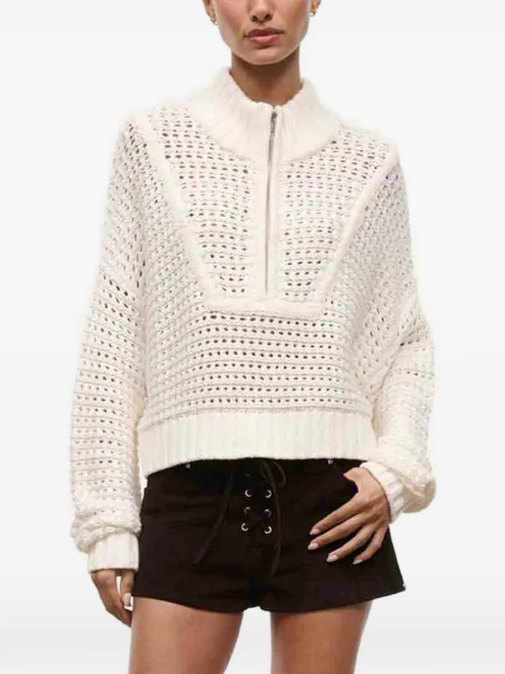 STAUD open-knit quarter-zip sweater - Toni neutri