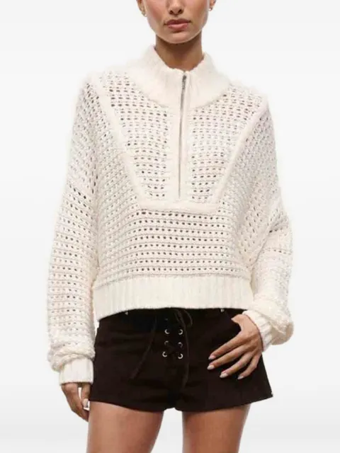 STAUD open-knit quarter-zip sweater