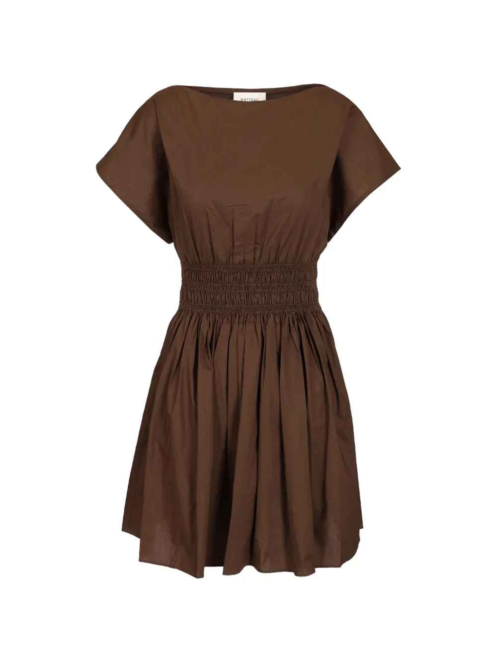 Matteau Shirred-waist Organic Cotton Mini Dress In Brown