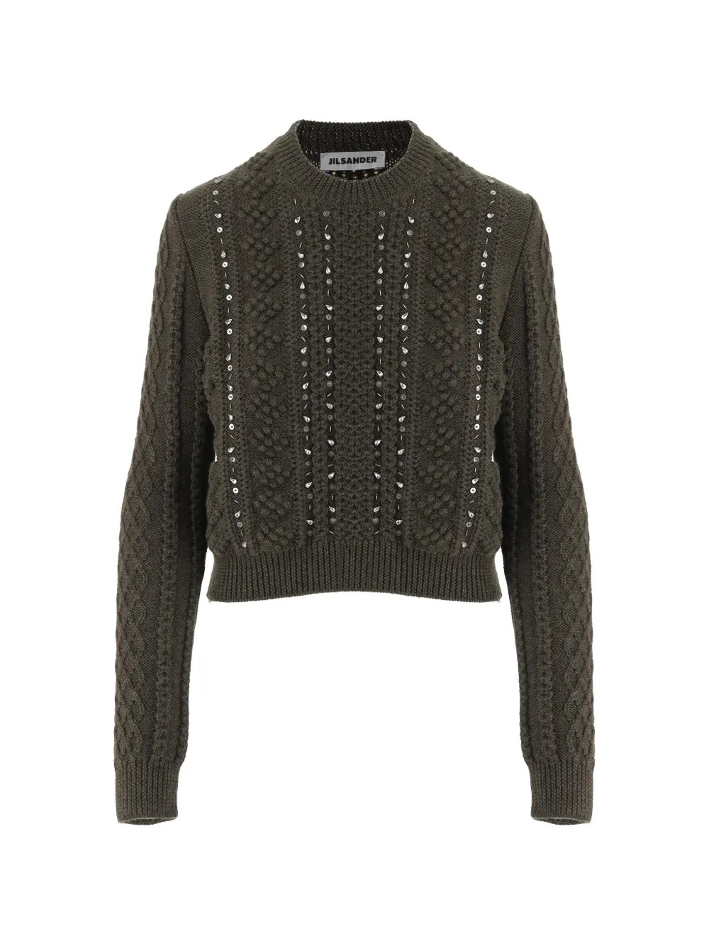 Jil Sander Sequin-embellished Cable-knit Sweater In Green