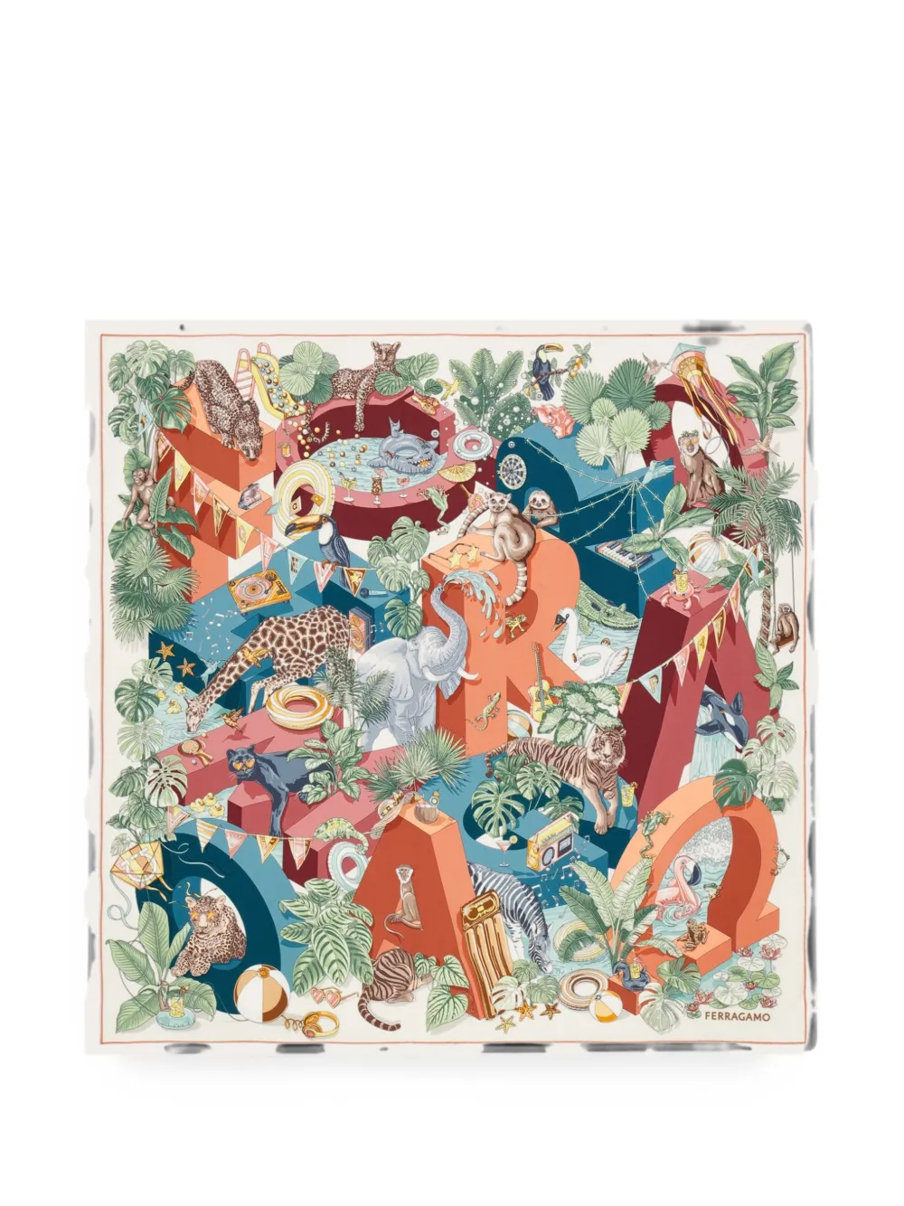 Ferragamo Jungle Party-print silk scarf - Orange
