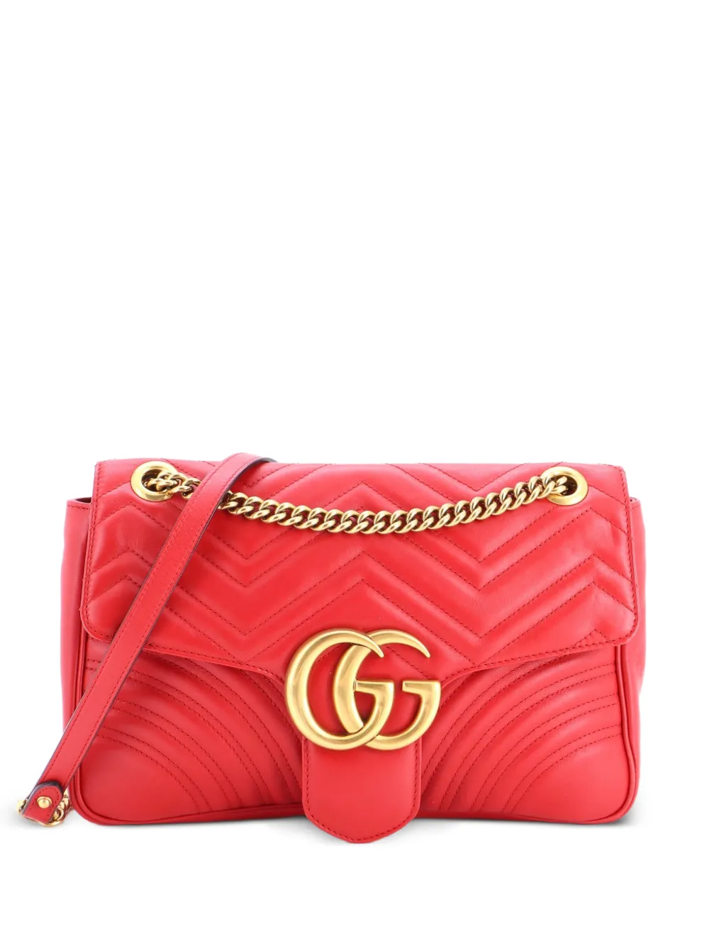 Gucci Pre-Owned Borsa a spalla GG Marmont media in pelle matelassé con battente - Rosso