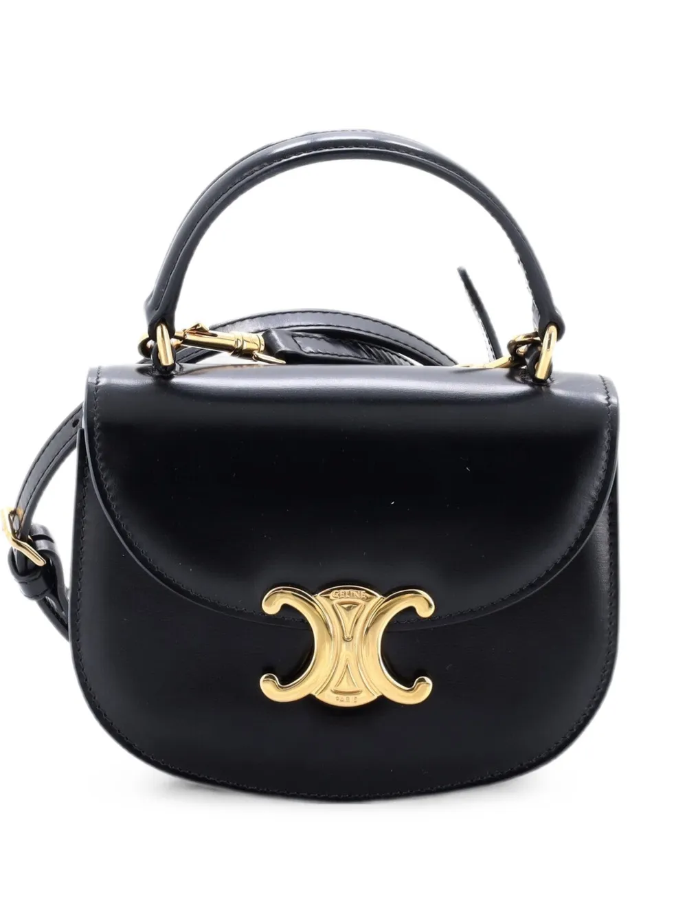 Celine Pre-Owned Borsa a tracolla Triomphe Besace Clea mini in pelle con battente e manico - Nero