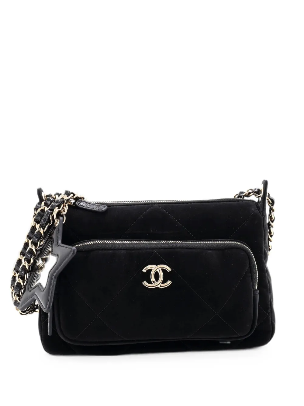 CHANEL Pre-Owned 25 Clutch With Chain Quilted Velvet Effect Nylon and Shiny Crumpled Calfskin Small shoulder bag - Black