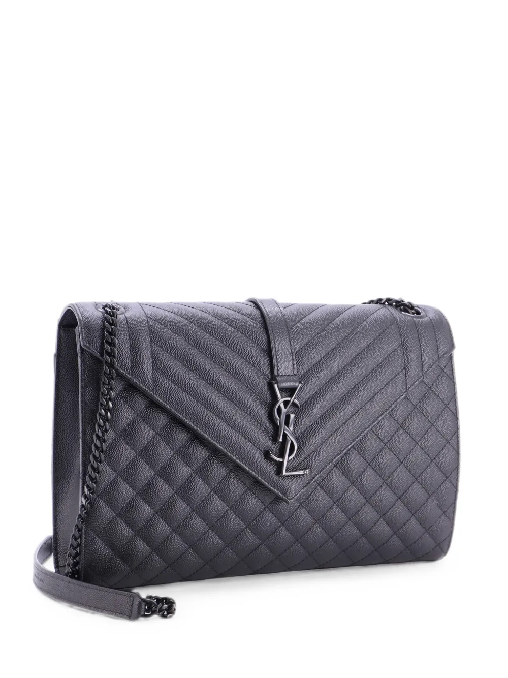 Saint Laurent Pre-Owned Borsa a spalla Classic Monogram Envelope grande in pelle matelassé con motivo chevron - Nero