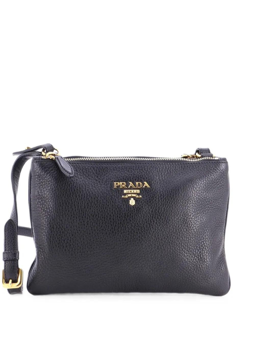 Prada Pre-Owned Borsa a tracolla Vitello Daino piccola con doppia zip - Nero