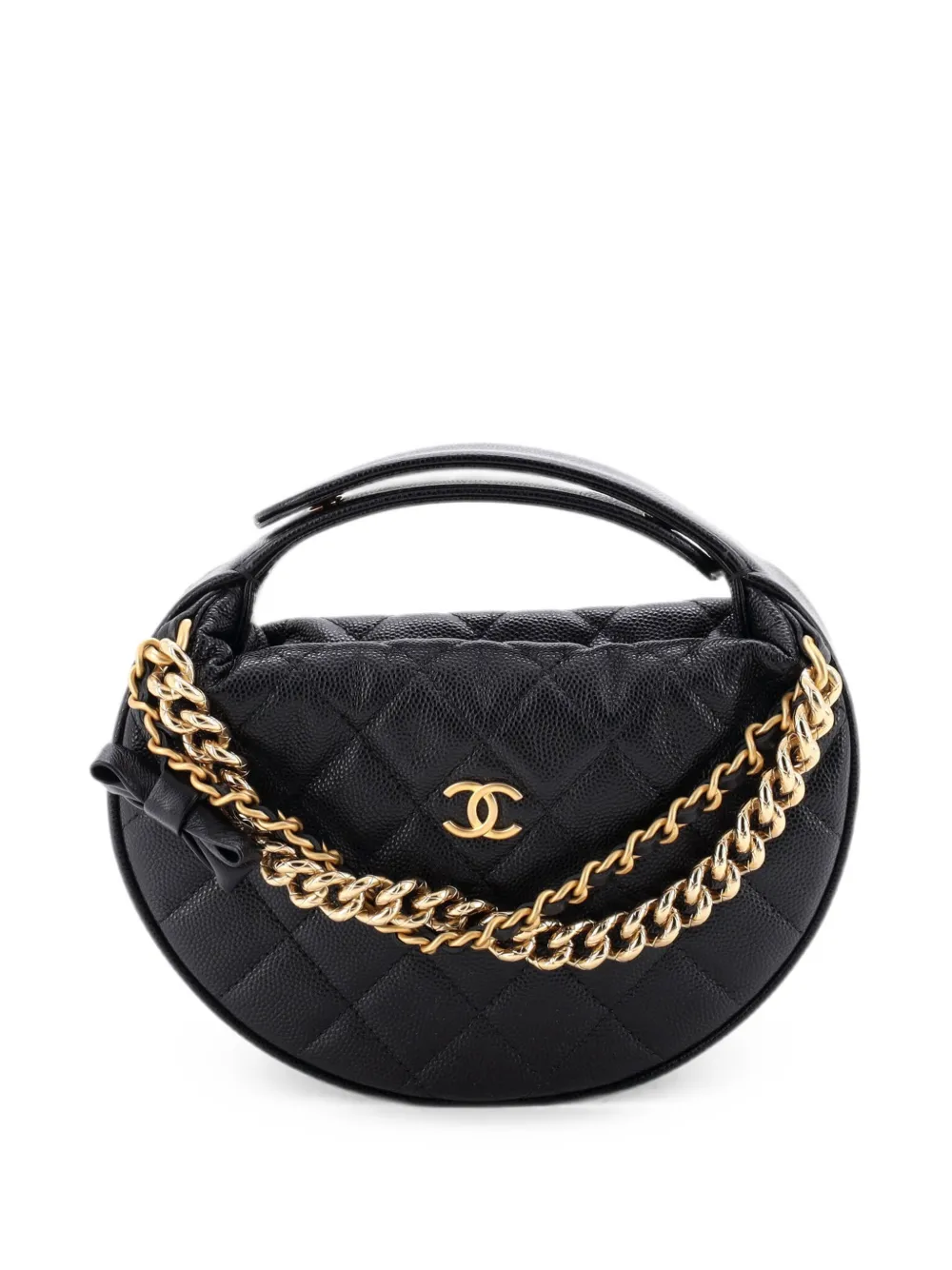 CHANEL Pre-Owned Borsa passepartout mini in pelle Caviar trapuntata con fiocco - Nero