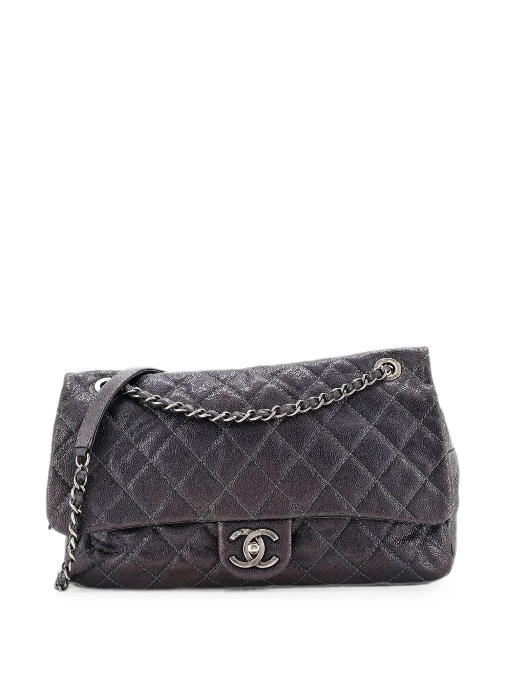 CHANEL Pre-Owned Borsa a spalla Easy Flap Jumbo in pelle Caviar trapuntata - Grigio