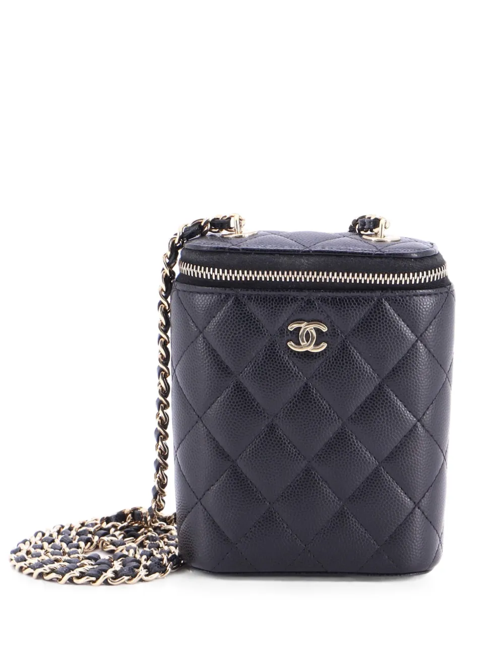 CHANEL Pre-Owned Vertical Classic Vanity Case with Chain Quilted Caviar Small shoulder bag - Black
