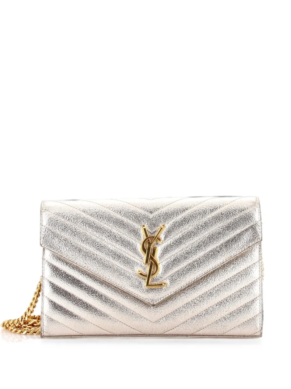Saint Laurent Pre-Owned Borsa a tracolla Classic Monogram media in pelle matelassé metallizzata con motivo chevron - Effetto metallizzato