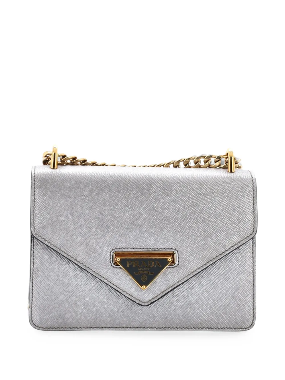 Prada Pre-Owned Envelope Flap Chain Shoulder bag Saffiano Leather Small crossbody bag - Silver