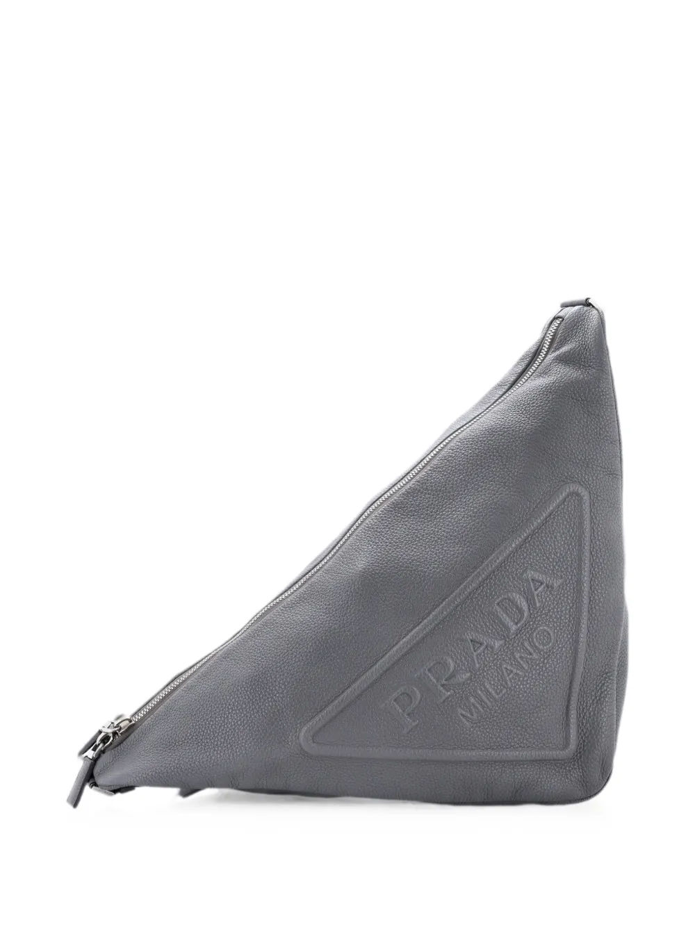 Prada Pre-Owned Borsa messenger grande a triangolo in pelle con zip, logo e tracolla - Grigio