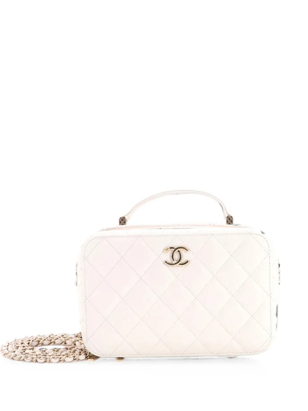 CHANEL Pre-Owned Borsa a tracolla piccola in pelle Caviar trapuntata con manico e catena - Bianco