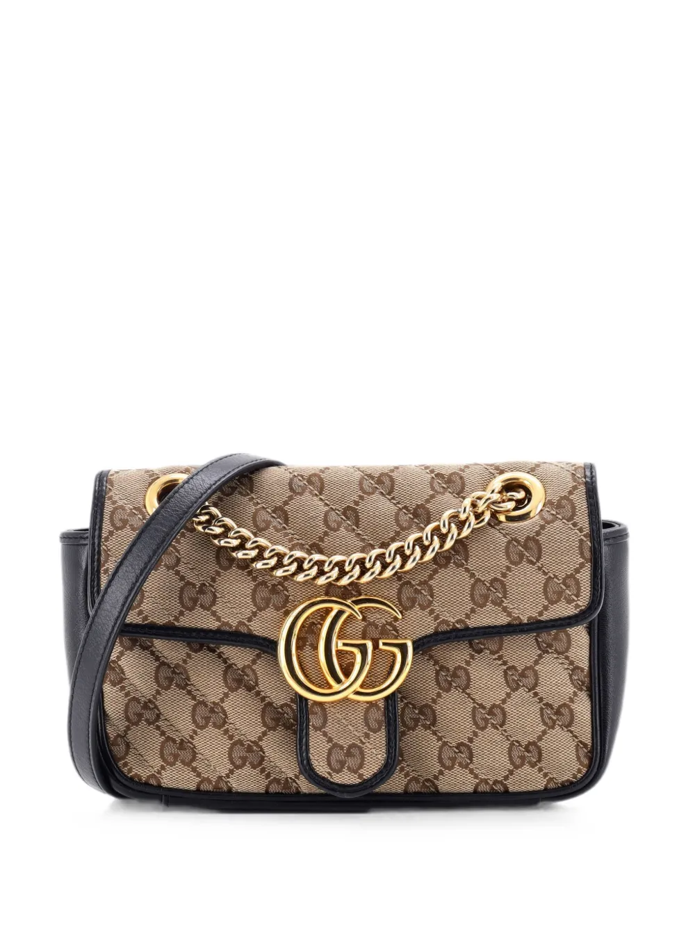 Gucci Pre-Owned GG Marmont Flap Bag Diagonal Quilted GG Canvas with Leather Mini crossbody bag - Brown