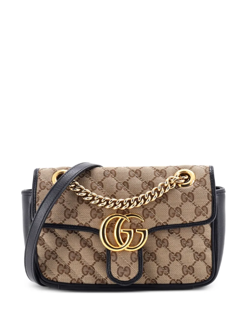 Gucci Pre-Owned Borsa a tracolla GG Marmont mini in pelle e tela GG trapuntata con battente e motivo diagonale - Marrone