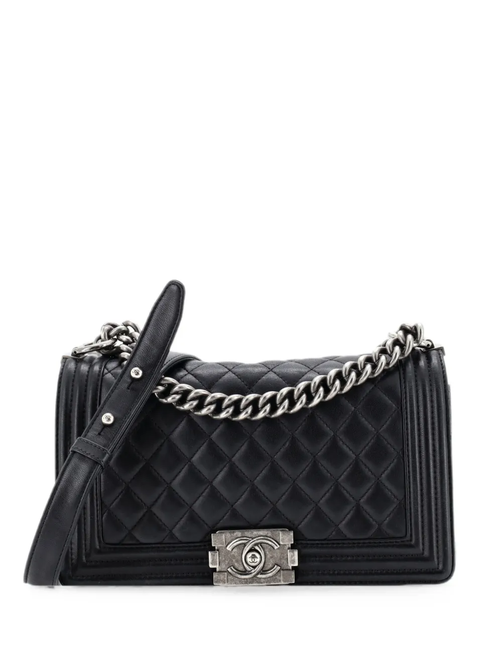 CHANEL Pre-Owned Borsa a spalla Boy media in pelle di agnello trapuntata con battente - Nero