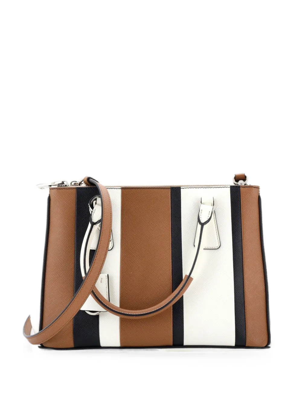 Prada Pre-Owned Borsa tote Lux piccola in pelle Saffiano a righe con doppia zip - Nero