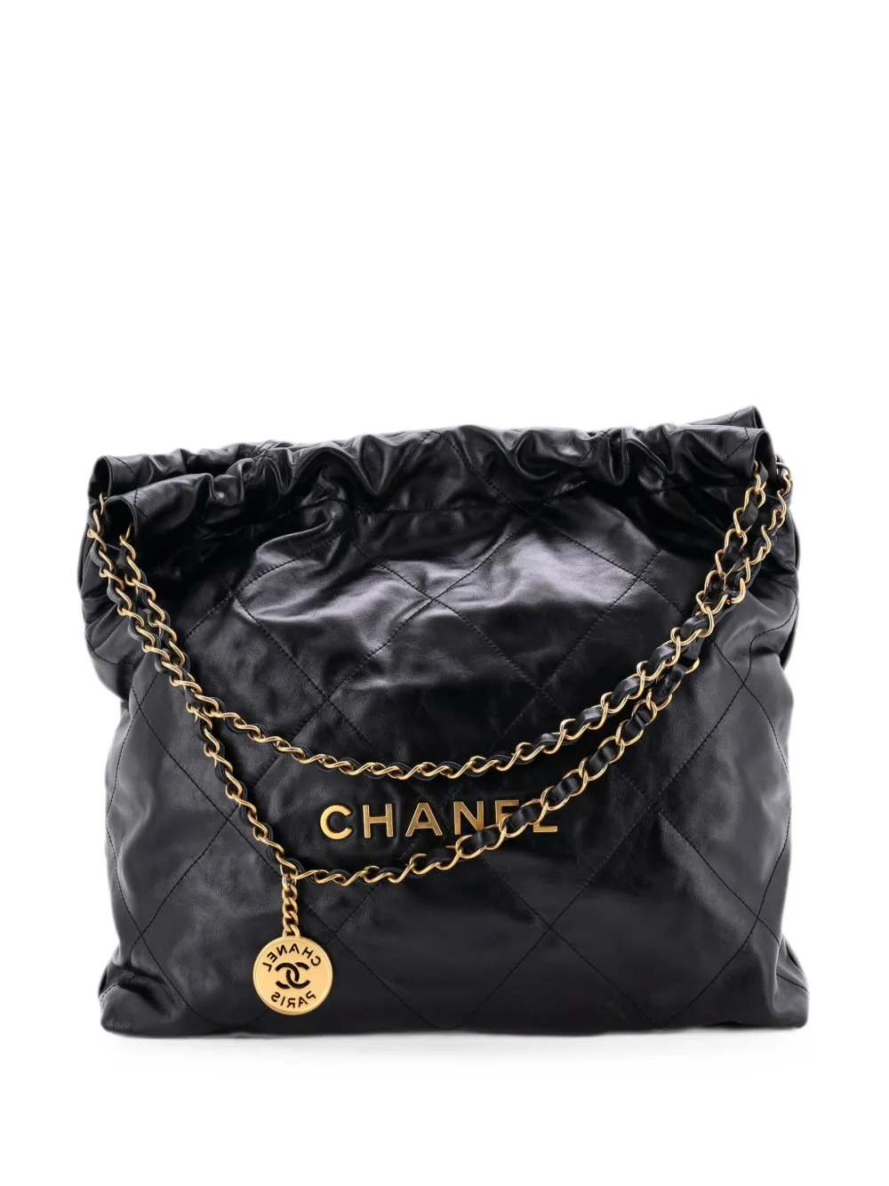 CHANEL Pre-Owned Borsa passepartout 22 media in pelle di vitello trapuntata con catena - Nero
