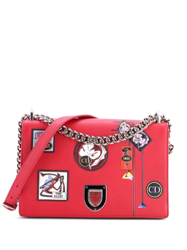 Dior Pre-owned Diorama Flap Bag Patch Embellished Leather Medium Shoulder Bag in Pink