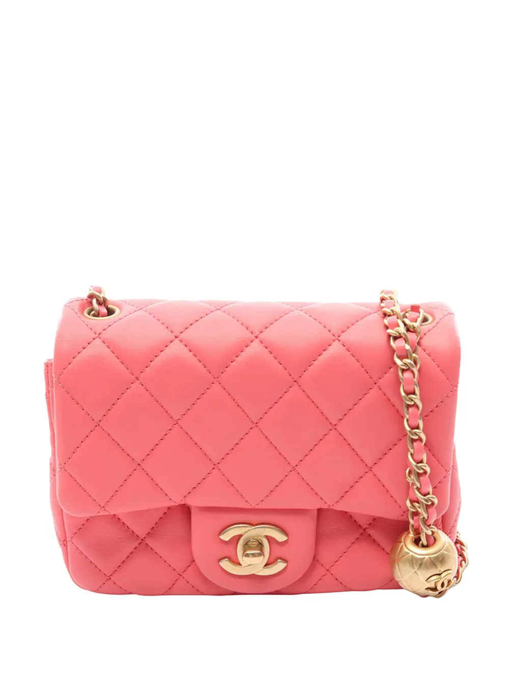 CHANEL Pre-Owned Borsa a tracolla squadrata mini in pelle di agnello con battente e perle 2020 - Rosa