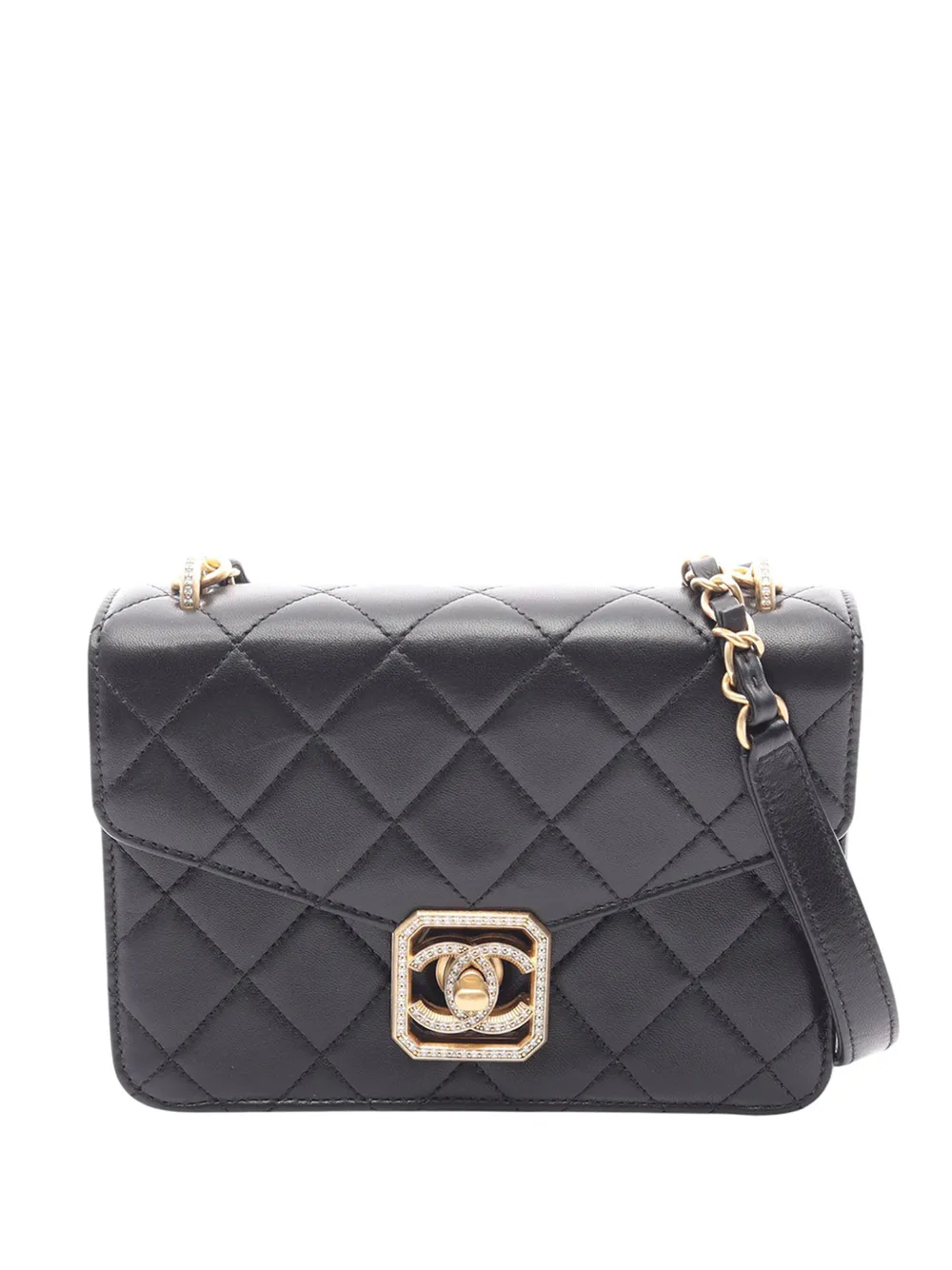 CHANEL Pre-Owned Borsa a tracolla Crystal Geometric CC Frame Flap in pelle di agnello trapuntata 2021-2026 - Nero