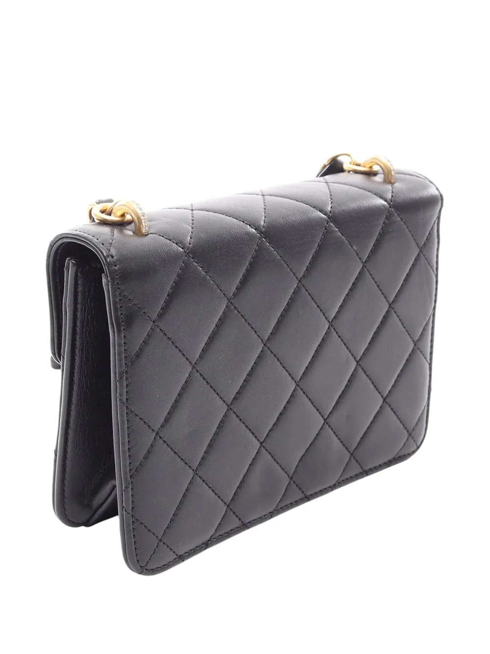  Chanel Pre-owned 2021-2026 Mini Quilted Lambskin Crystal Geometric Cc Frame Flap Crossbody Bag - Noir 