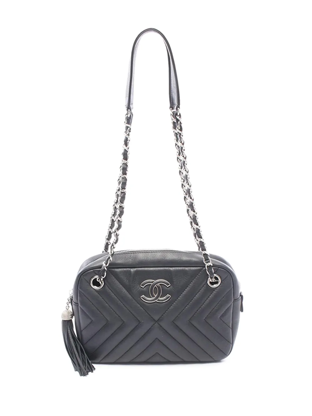 CHANEL Pre-Owned 2018 Mini CC Diagonal Chevron Camera Case crossbody bag - Black